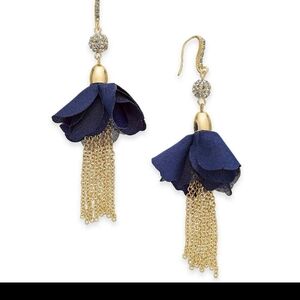 Elegant Gold and Blue Tassel Earrings